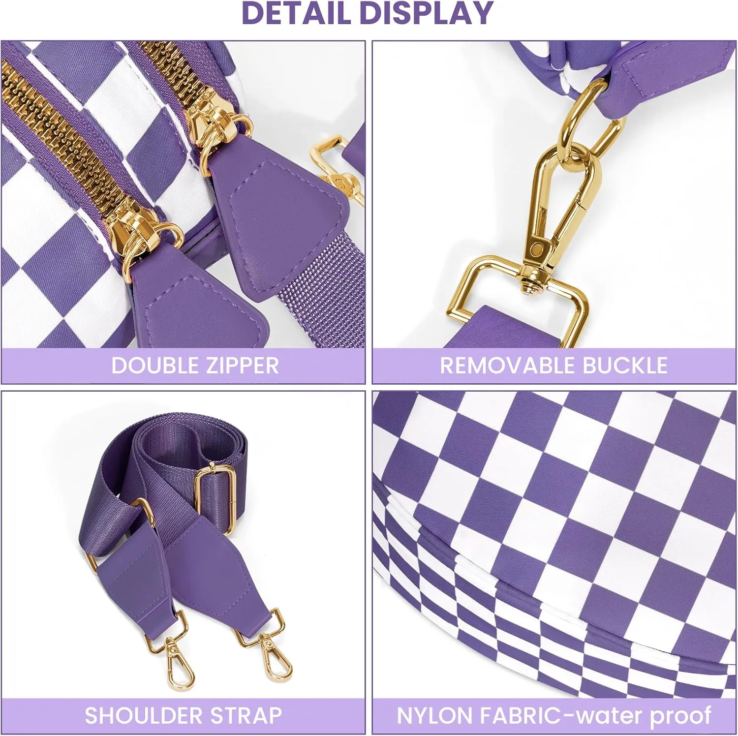Bum Bags for Women Crossbody,Nylon Checkered Crossbody Bag Black and White Checkered Purse Oversized Slouchy Belt Bag