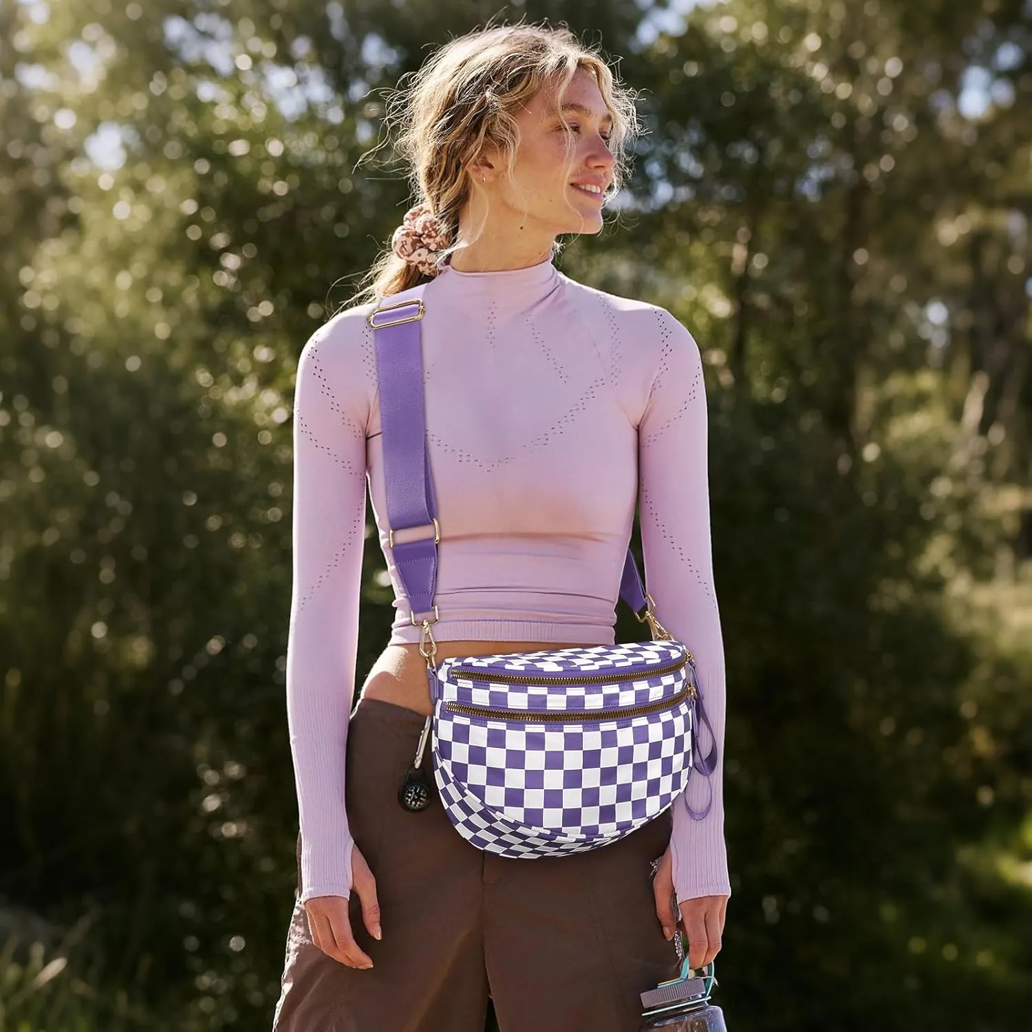 Bum Bags for Women Crossbody,Nylon Checkered Crossbody Bag Black and White Checkered Purse Oversized Slouchy Belt Bag