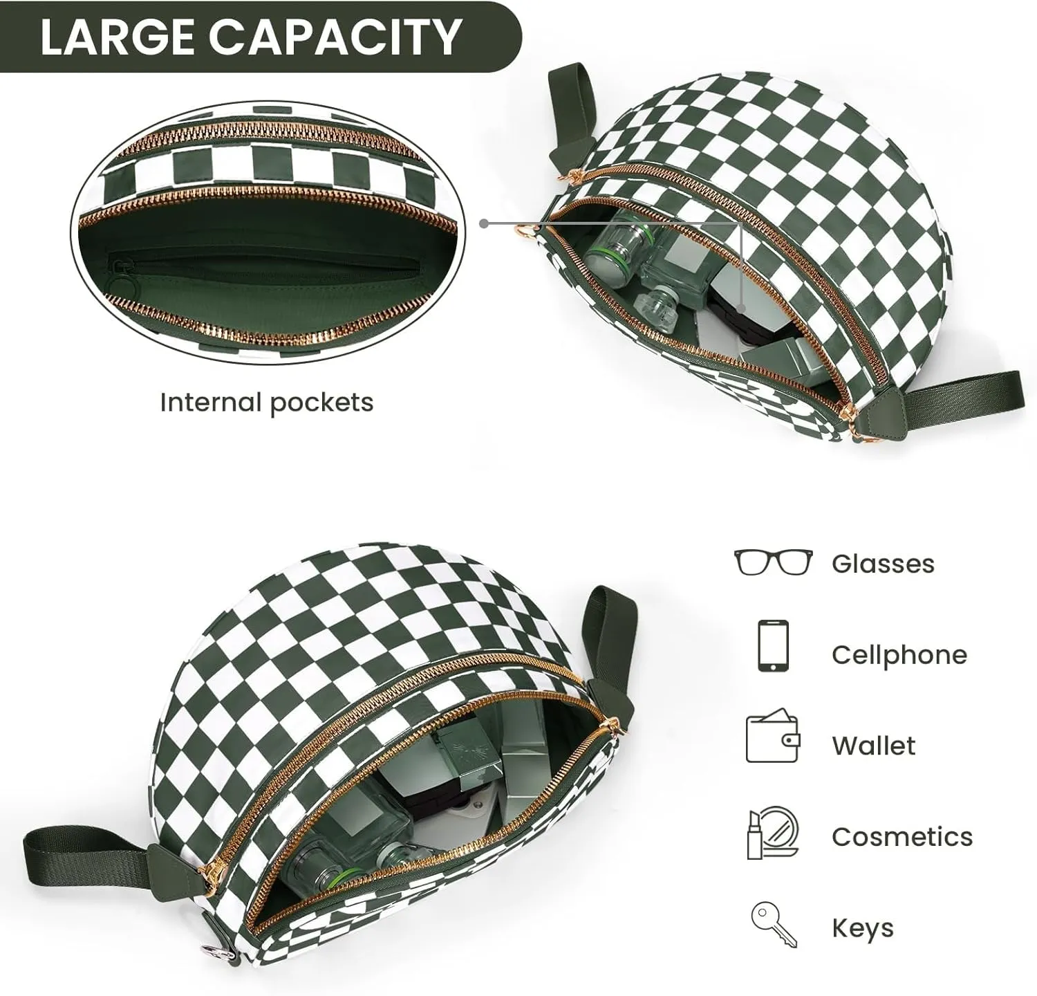 Bum Bags for Women Crossbody,Oversized Slouchy Belt Bag,Nylon Checkered Crossbody Bag Black and White Checkered Purse (Pure beige)