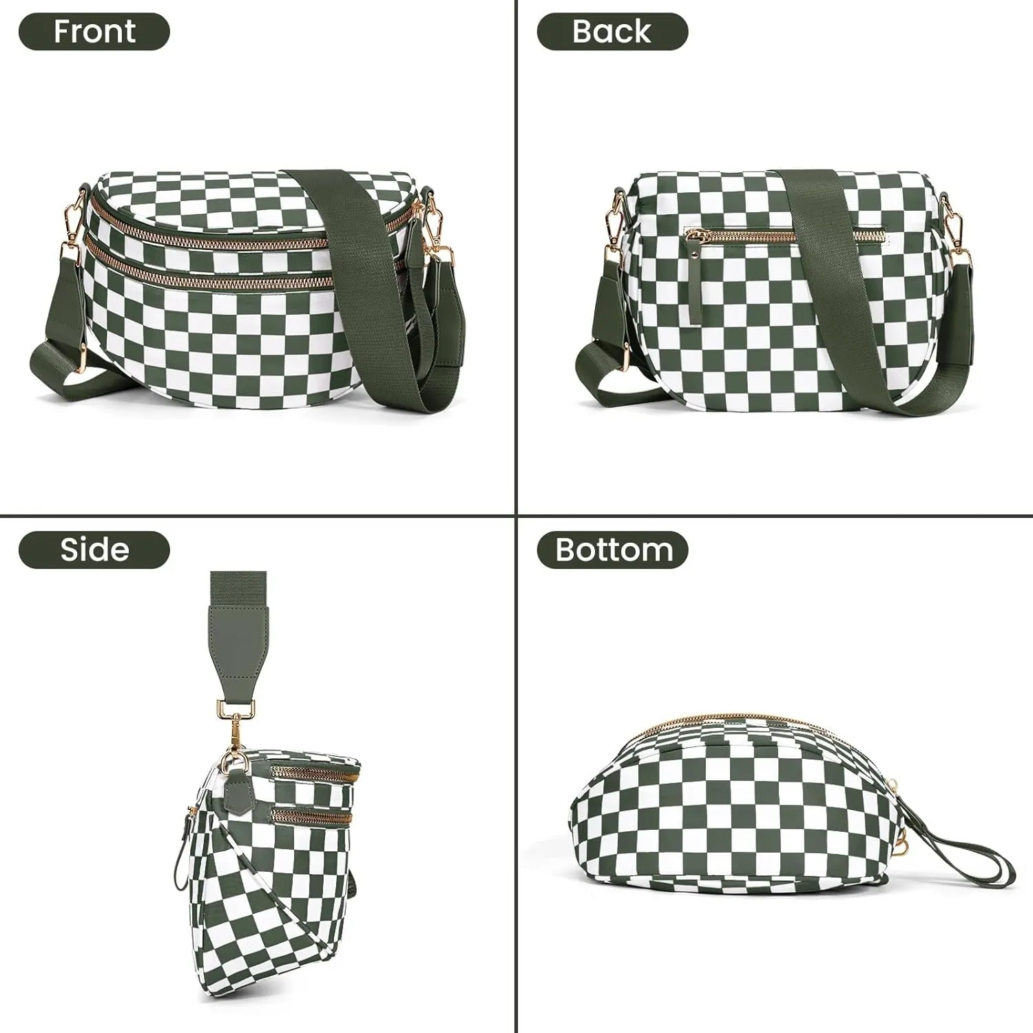 Bum Bags for Women Crossbody,Oversized Slouchy Belt Bag,Nylon Checkered Crossbody Bag Black and White Checkered Purse (Pure beige)
