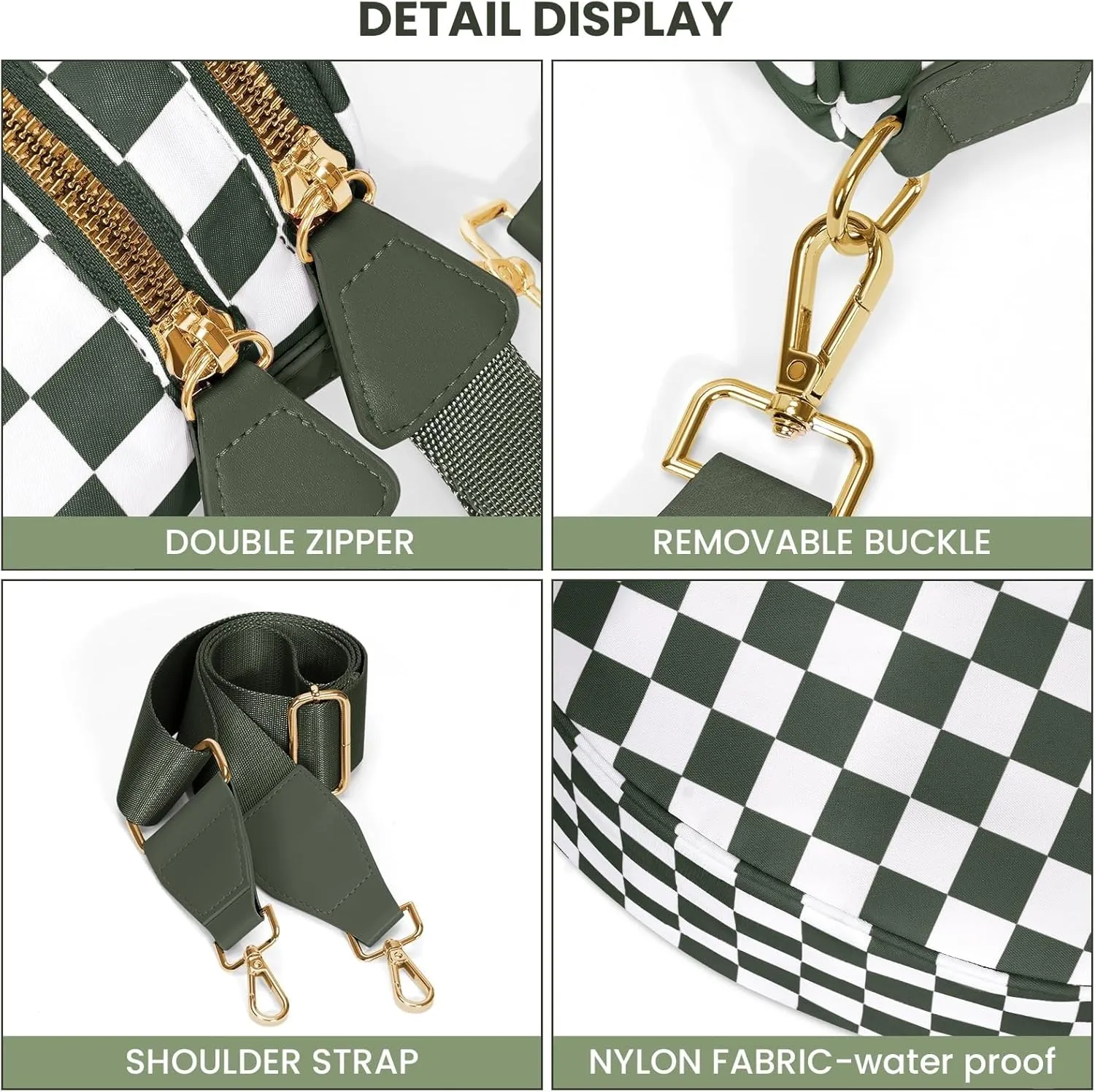 Bum Bags for Women Crossbody,Oversized Slouchy Belt Bag,Nylon Checkered Crossbody Bag Black and White Checkered Purse (Pure beige)