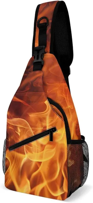 Burning Flames Funny Crossbody Sling Bag Novelty Chest Bags Shoulder Backpack For Travel Hiking 15×8×4 Inches