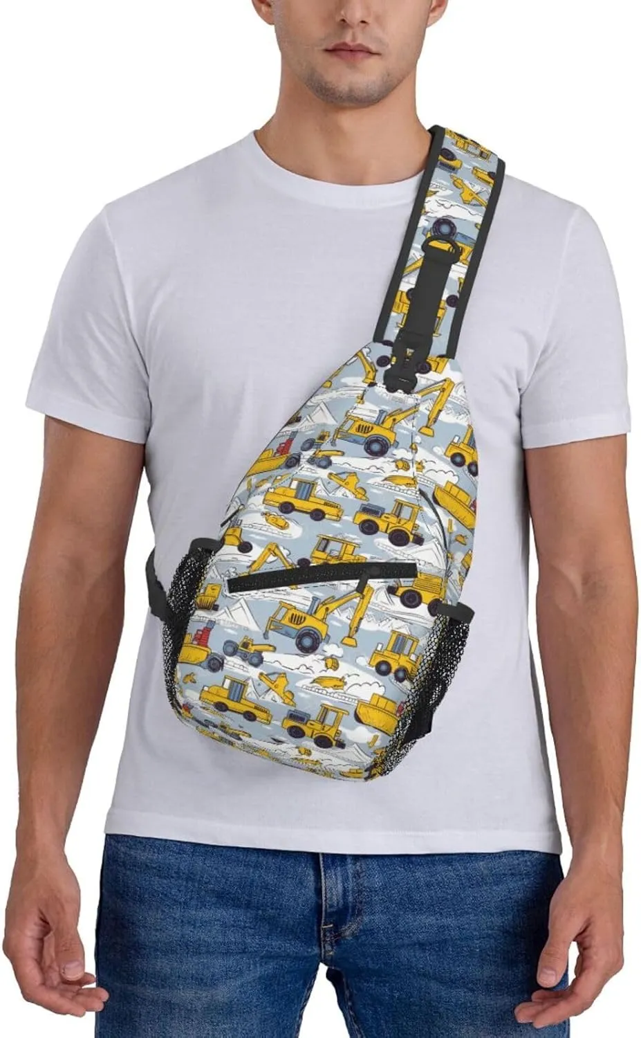 Busy Excavators Are Under Construction Chest Sling Bag Crossbody Shoulder Backpack Bag Gym Cycling Daypack Travel Hiking Cross Bag