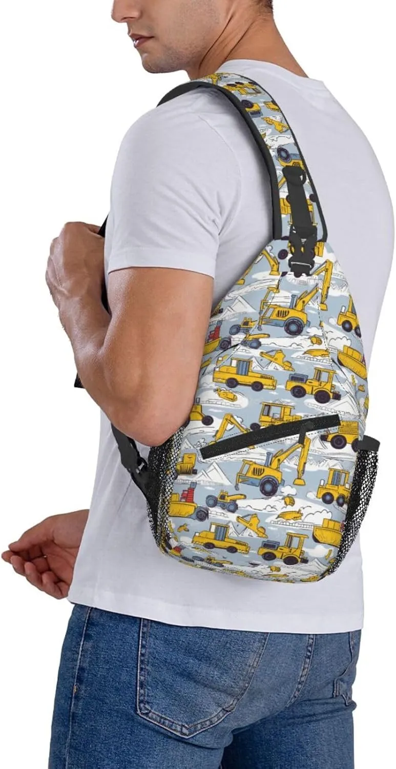 Busy Excavators Are Under Construction Chest Sling Bag Crossbody Shoulder Backpack Bag Gym Cycling Daypack Travel Hiking Cross Bag