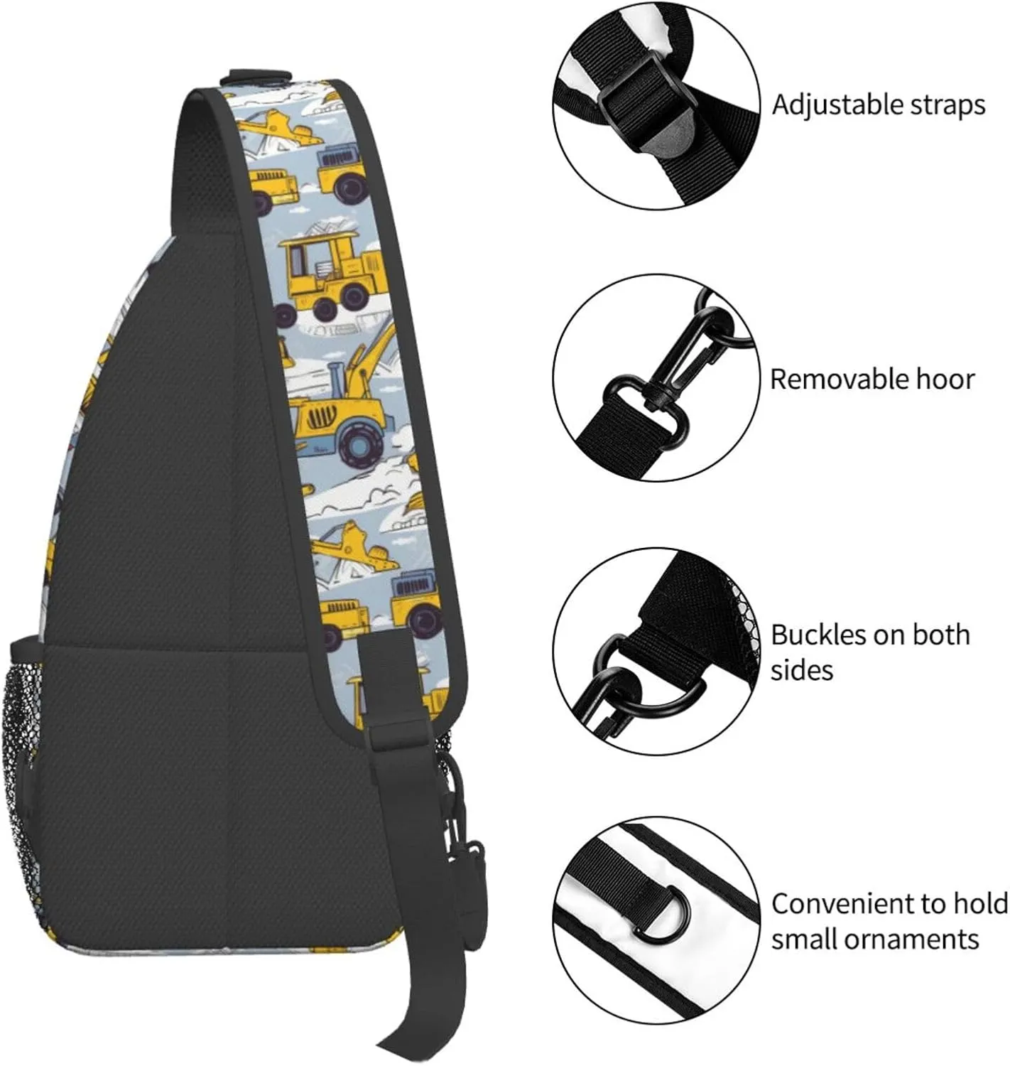 Busy Excavators Are Under Construction Chest Sling Bag Crossbody Shoulder Backpack Bag Gym Cycling Daypack Travel Hiking Cross Bag