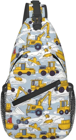 Busy Excavators Are Under Construction Chest Sling Bag Crossbody Shoulder Backpack Bag Gym Cycling Daypack Travel Hiking Cross Bag