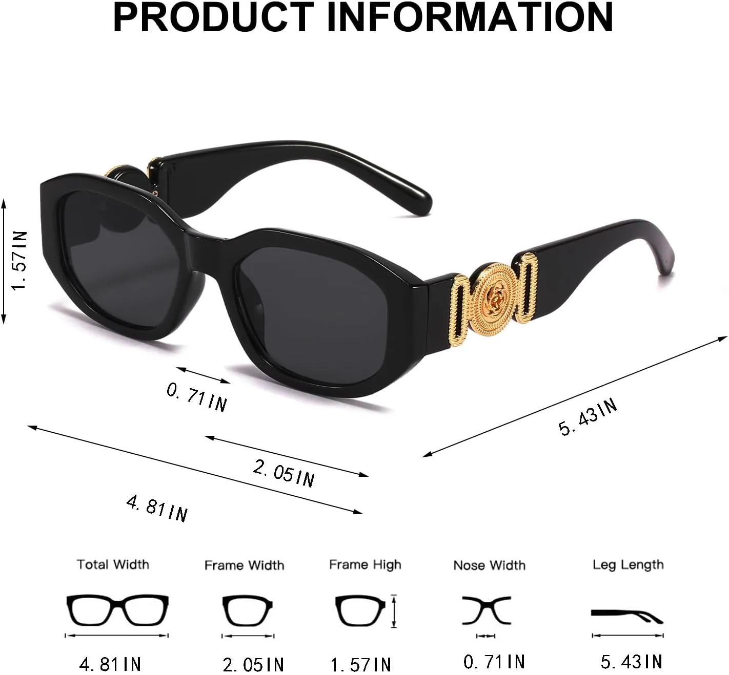 BUTABY Rectangle Sunglasses for Women Retro Driving Glasses 90’s Vintage Fashion Irregular Frame UV400 Protection