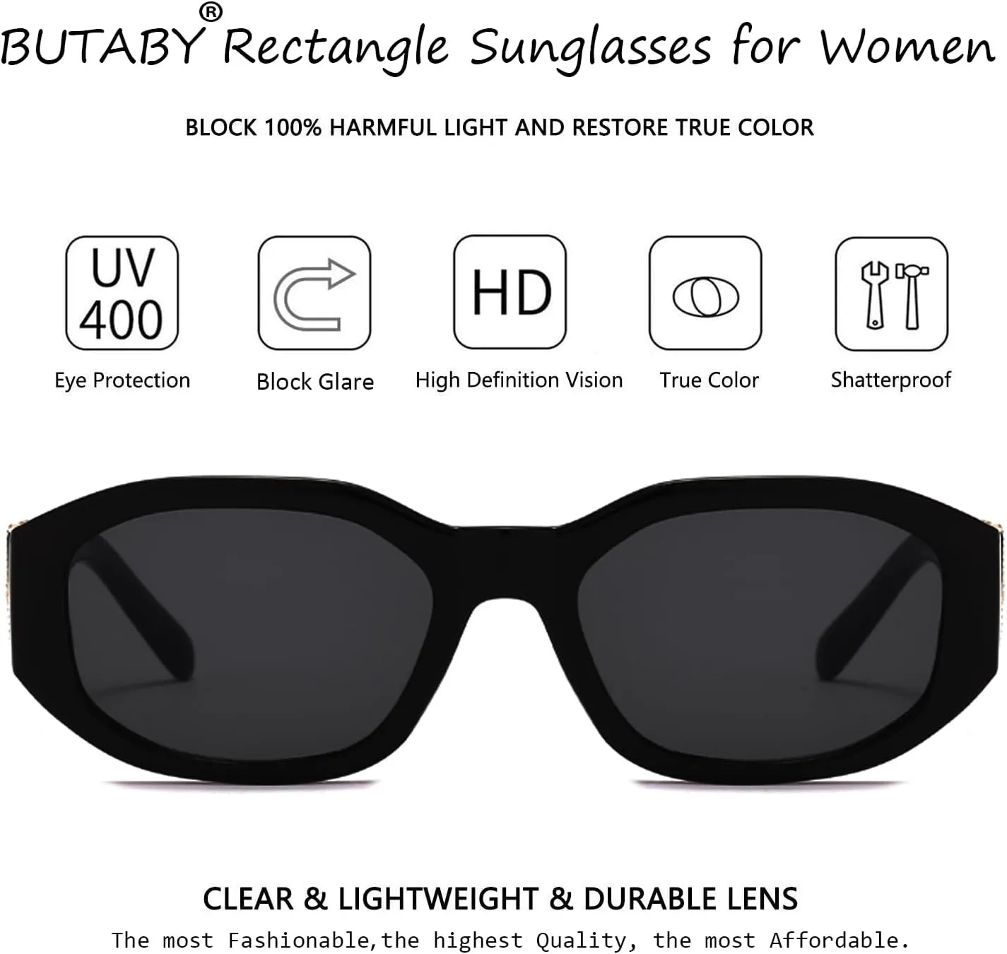 BUTABY Rectangle Sunglasses for Women Retro Driving Glasses 90’s Vintage Fashion Irregular Frame UV400 Protection