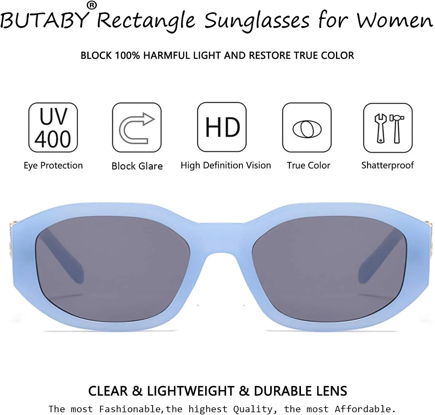 BUTABY Rectangle Sunglasses for Women Retro Driving Glasses 90’s Vintage Fashion Irregular Frame UV400 Protection