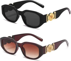 BUTABY Rectangle Sunglasses for Women Retro Driving Glasses 90’s Vintage Fashion Irregular Frame UV400 Protection