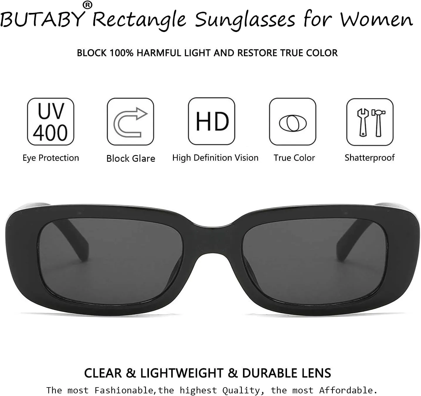 BUTABY Rectangle Sunglasses for Women Retro Driving Glasses 90’s Vintage Fashion Narrow Square Frame UV400 Protection