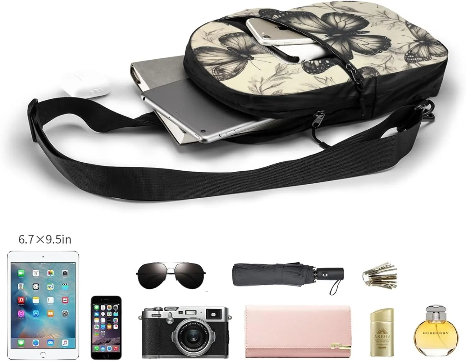 Butterflies Print Crossbody Bags For Women, Sling Bag For Men, Hiking Backpack Lightweight For Casual Outdoor Travel