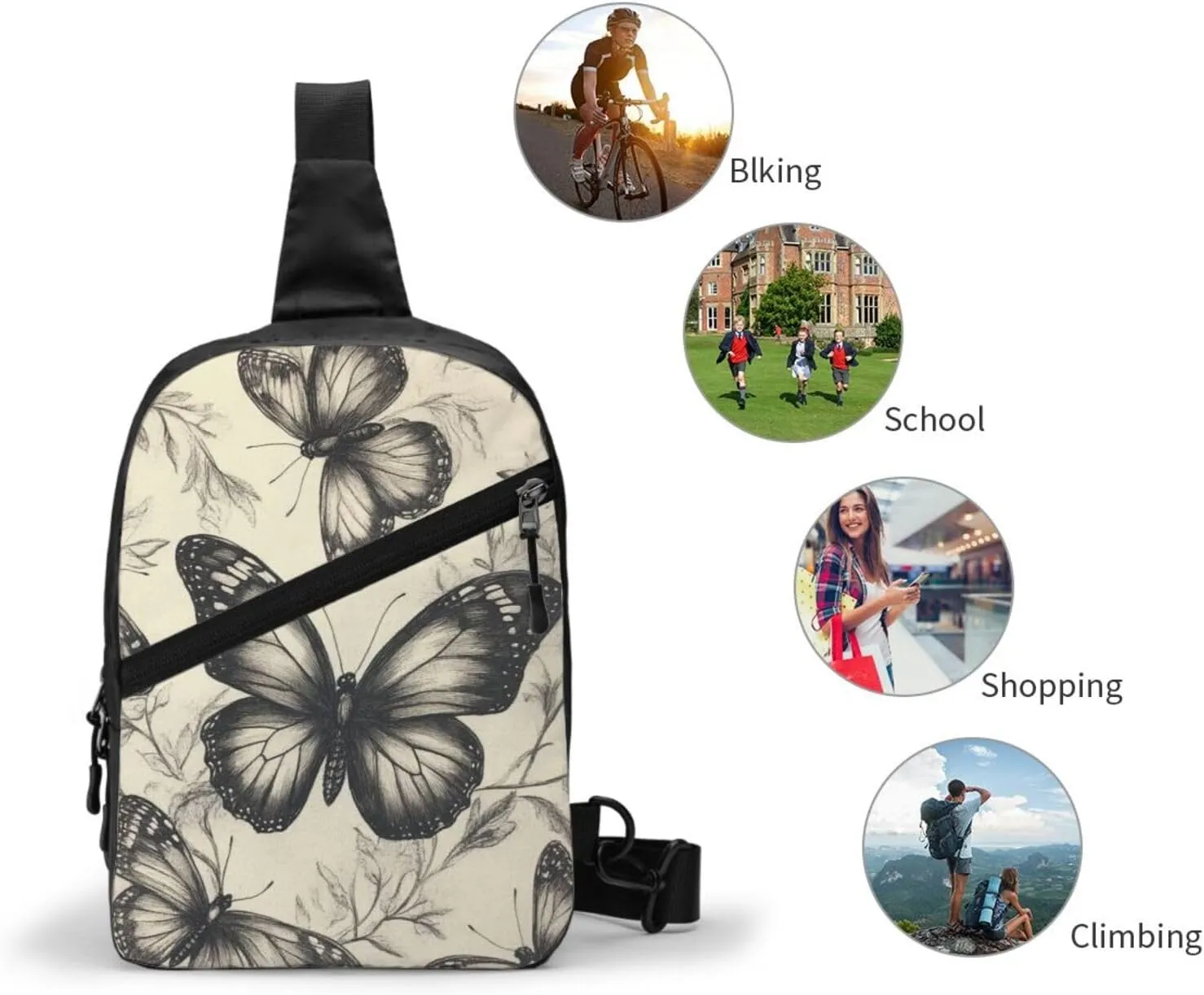 Butterflies Print Crossbody Bags For Women, Sling Bag For Men, Hiking Backpack Lightweight For Casual Outdoor Travel