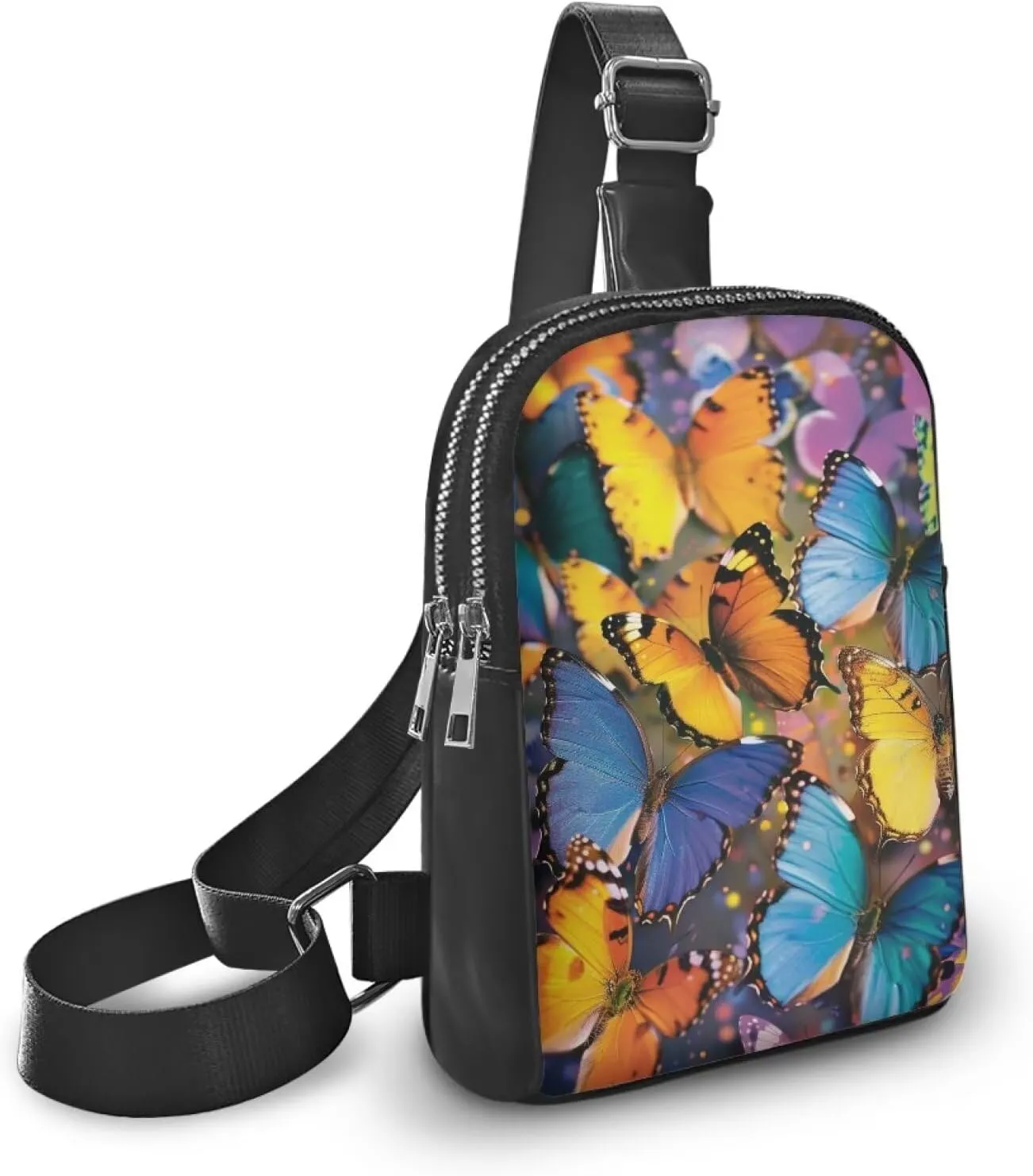 Butterfly Fanny Pack Belt Bag Women Crossbody Waist Bag, Colorful Butterflies Leather Bum Bag Crossbody Bag Waist Pack Chest Bag Purse