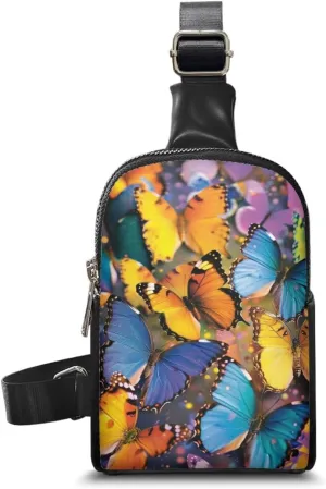 Butterfly Fanny Pack Belt Bag Women Crossbody Waist Bag, Colorful Butterflies Leather Bum Bag Crossbody Bag Waist Pack Chest Bag Purse