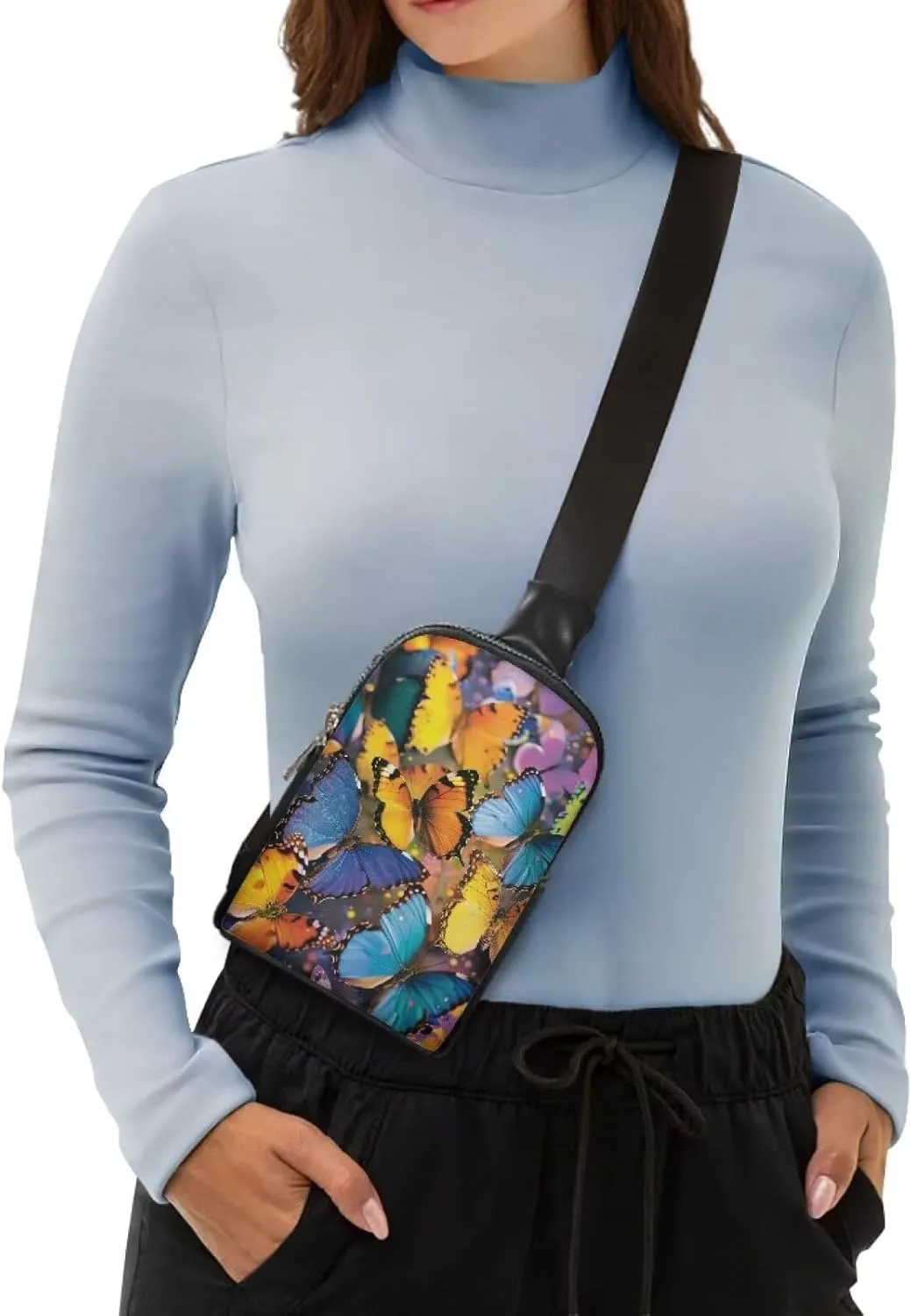 Butterfly Fanny Pack Belt Bag Women Crossbody Waist Bag, Colorful Butterflies Leather Bum Bag Crossbody Bag Waist Pack Chest Bag Purse