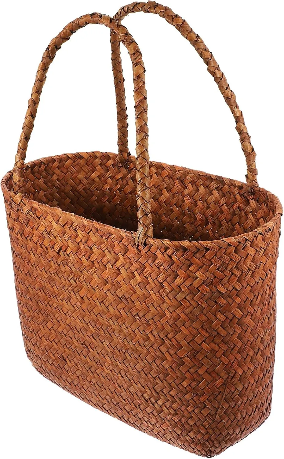 Cabilock Large Picnic Basket Dessert Woven Basket Gardening Laundry Hamper Woven Vegetable Basket Pet Carrier Bag Woven Tote Hand Woven Basket Weaving Summer Handbag Straw Vine Grass