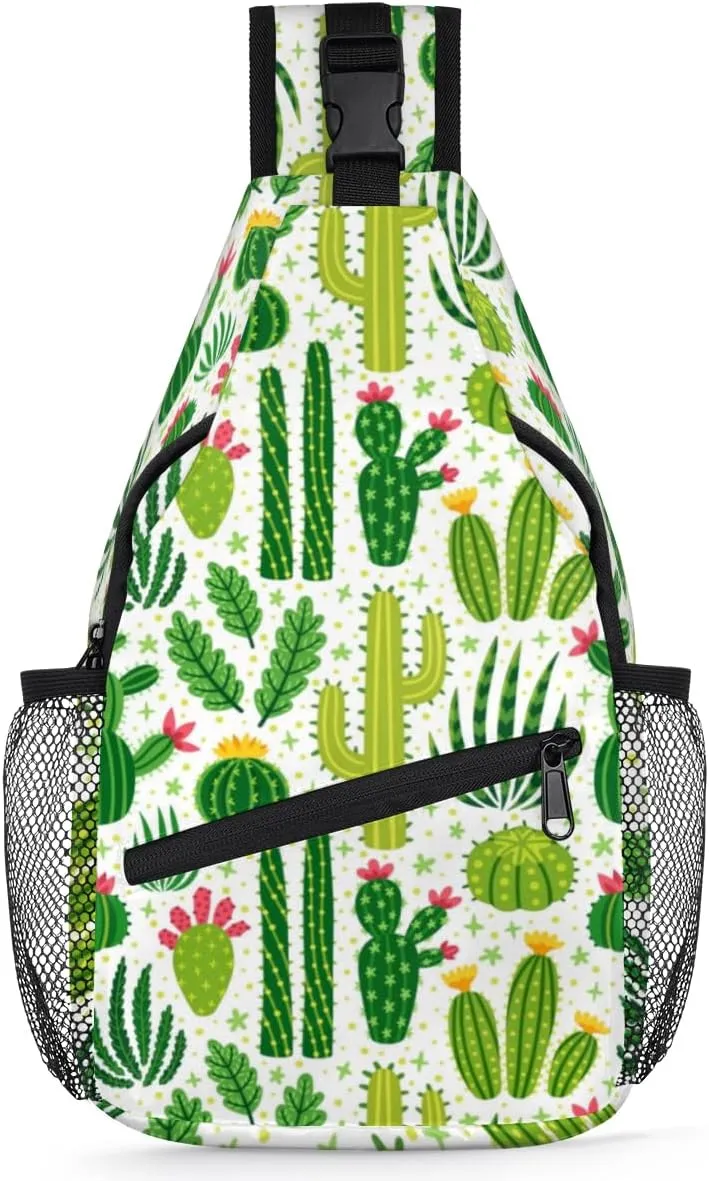 Cactus Prickly Pear Sling Bag Adjustable Sling Backpack Crossbody Shoulder Backpack Anti-theft Rope Chest Shoulder Daypack for Travel Gym Hiking