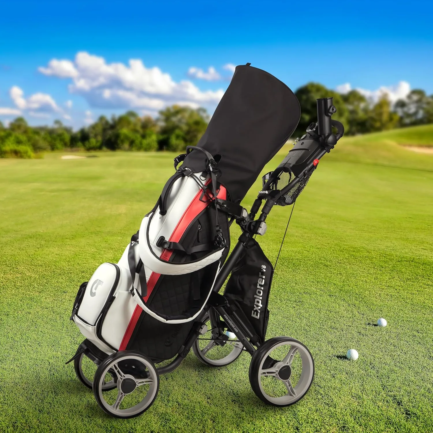 CaddyTek Explorer V8 - SuperLite 4 Wheel Golf Push Cart, Explorer Version 8