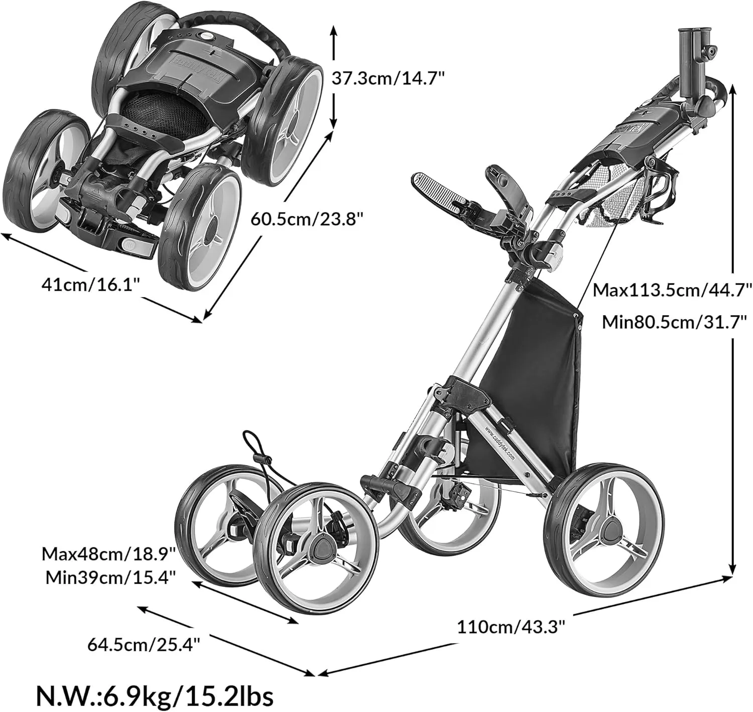 CaddyTek Explorer V8 - SuperLite 4 Wheel Golf Push Cart, Explorer Version 8