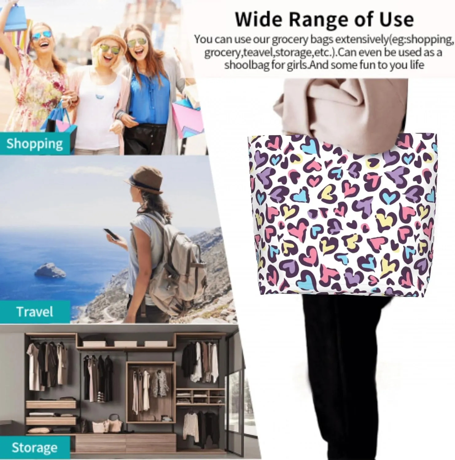 Cafl Tote Bag Shoulder Bag Large Reusable Shopping Bags Portable Storage Handbag