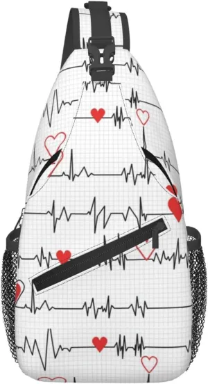 Calling Nurses White Heart Beat Sling Bag Crossbody Sling Backpack For Women Men Travel Hiking Daypack Chest Shoulder Bag