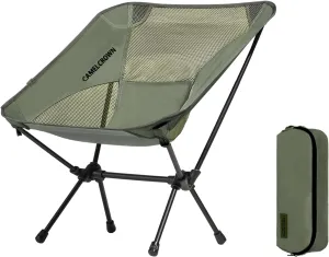 CAMEL CROWN Portable Camping Chair Lightweight Compact Folding Chair Mesh for Outdoor Camp Travel Beach Picnic Festival Hiking Backpacking Army Green