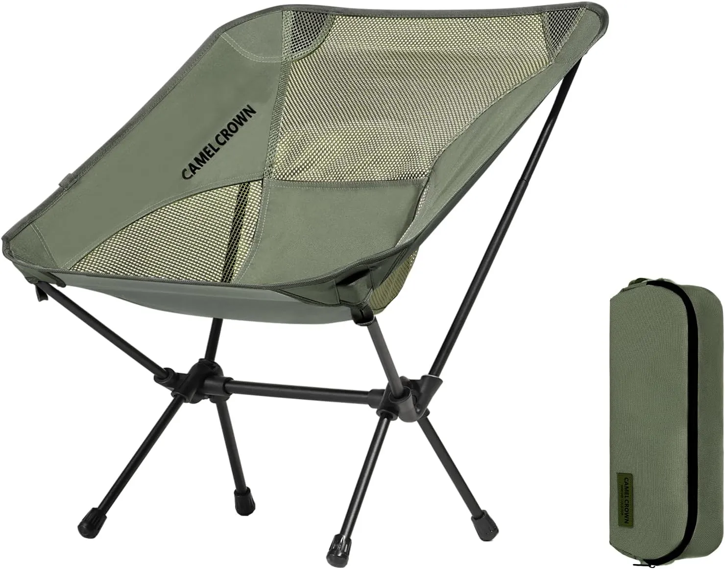 CAMEL CROWN Portable Camping Chair Lightweight Compact Folding Chair Mesh for Outdoor Camp Travel Beach Picnic Festival Hiking Backpacking Army Green