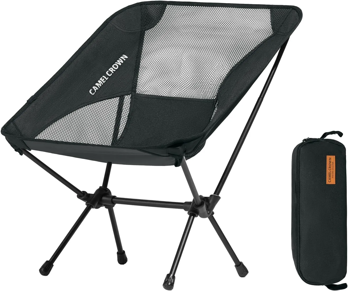 CAMEL CROWN Portable Camping Chair Lightweight Compact Folding Chair Mesh for Outdoor Camp Travel Beach Picnic Festival Hiking Backpacking Black