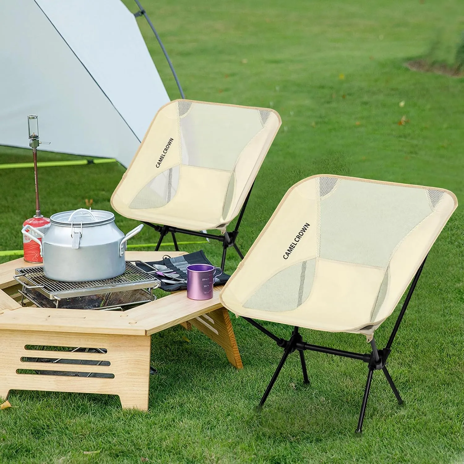 CAMEL CROWN Portable Camping Chair Lightweight Compact Folding Chair Mesh for Outdoor Camp Travel Beach Picnic Festival Hiking Backpacking White