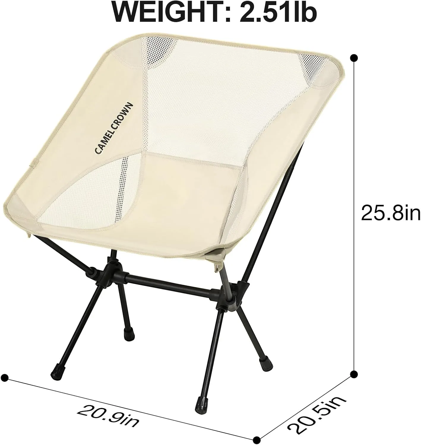 CAMEL CROWN Portable Camping Chair Lightweight Compact Folding Chair Mesh for Outdoor Camp Travel Beach Picnic Festival Hiking Backpacking White