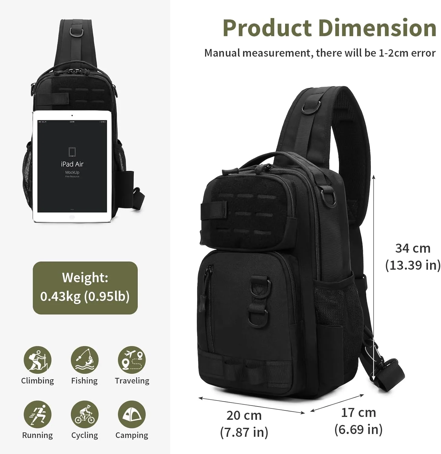 CamGo Small Tactical Sling Bag One Strap Crossbody Fishing Shoulder Pack Molle Backpack for Sport Daily
