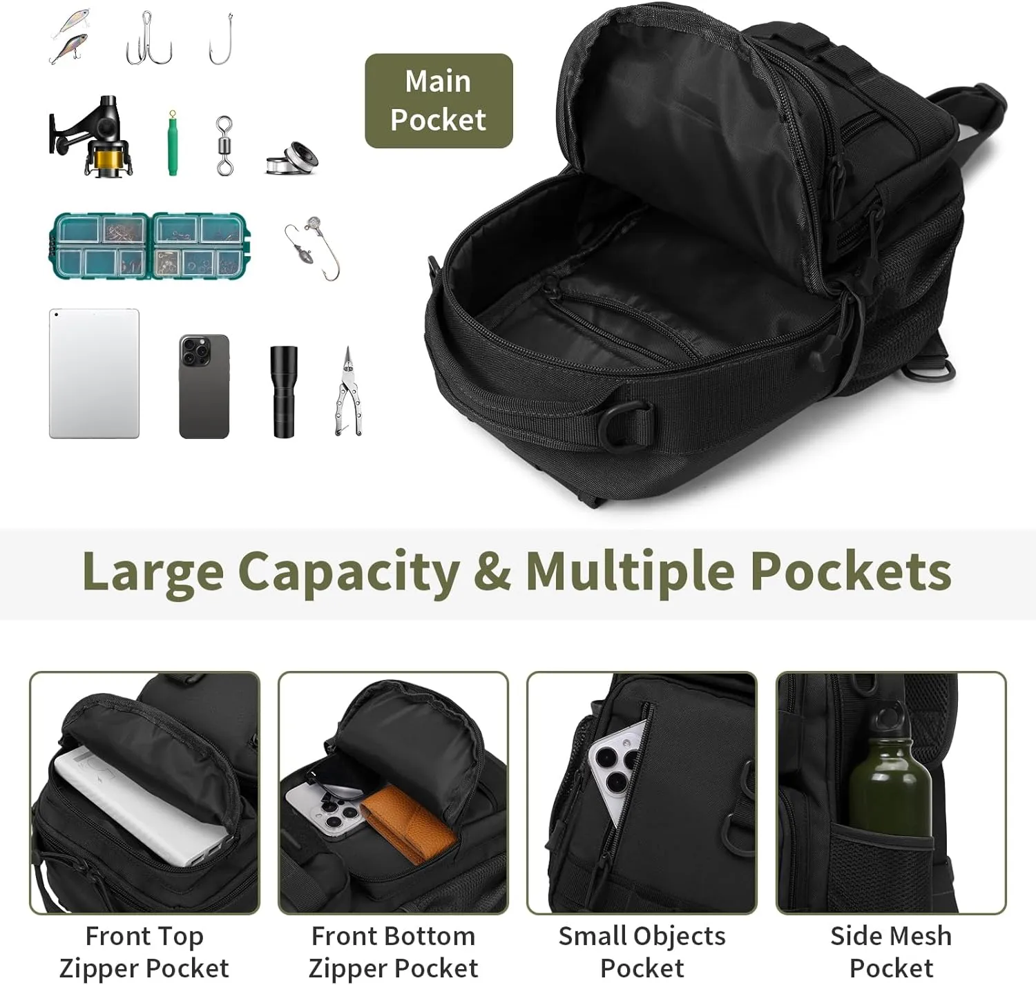 CamGo Small Tactical Sling Bag One Strap Crossbody Fishing Shoulder Pack Molle Backpack for Sport Daily