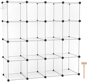 C&AHOME Cube Storage Organizer, 16-Cube Shelves Units, Plastic Storage Cubes, DIY Closet Organizer, Modular Closet Storage Shelves Ideal for Home, 48.4" L × 12.4" W × 48.4" H Transparent SUM3016W