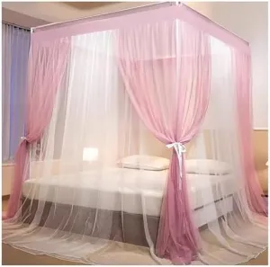 Canopy Bed Curtains Bed Netting Canopy 4 Corner Post Bed Canopy Frame Mosquito Net for Bed Canopy Bed Frame Post Poles Outer Bed Support Canopy,Pink b,Twin