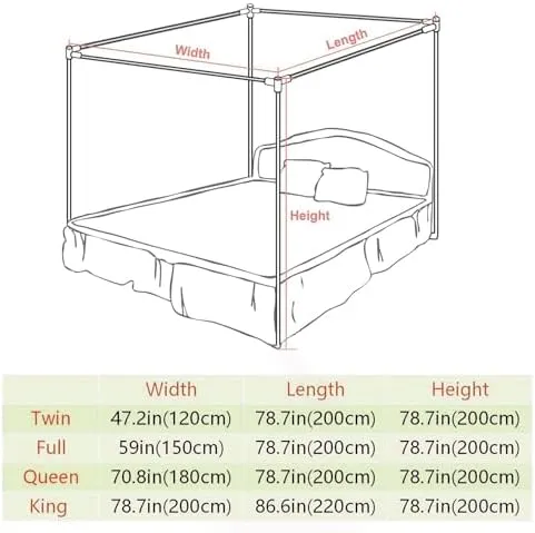 Canopy Bed Curtains Bed Netting Canopy 4 Corner Post Bed Canopy Frame Mosquito Net for Bed Canopy Bed Frame Post Poles Outer Bed Support Canopy,Pink b,Twin