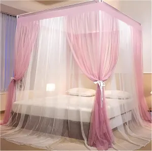 Canopy Bed Curtains Bed Netting Canopy 4 Corner Post Bed Canopy Frame Mosquito Net for Bed Canopy Bed Frame Post Poles Outer Bed Support Canopy,Pink b,Twin