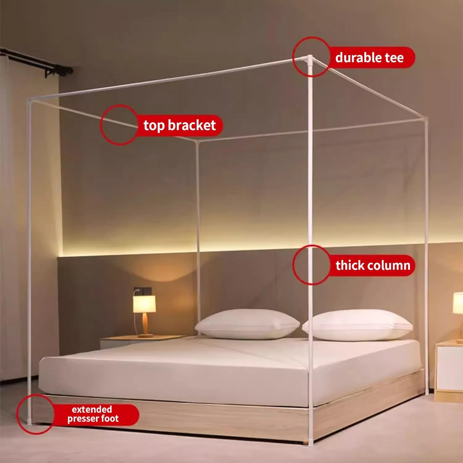 Canopy Bed Curtains Bed Netting Canopy 4 Corner Post Bed Canopy Frame Mosquito Net for Bed Canopy Bed Frame Post Poles Outer Bed Support Canopy,Pink b,Twin