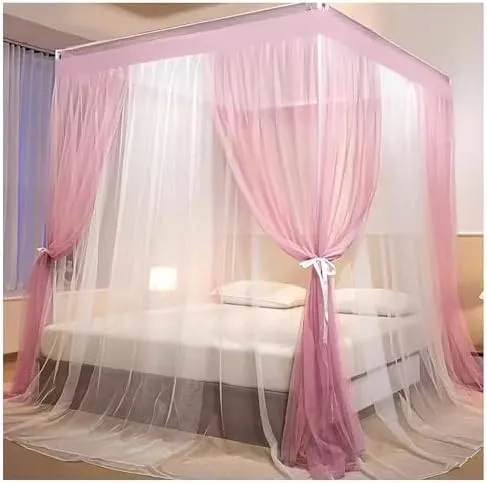 Canopy Bed Curtains Bed Netting Canopy 4 Corner Post Bed Canopy Frame Mosquito Net for Bed Canopy Bed Frame Post Poles Outer Bed Support Canopy,Pink b,Twin