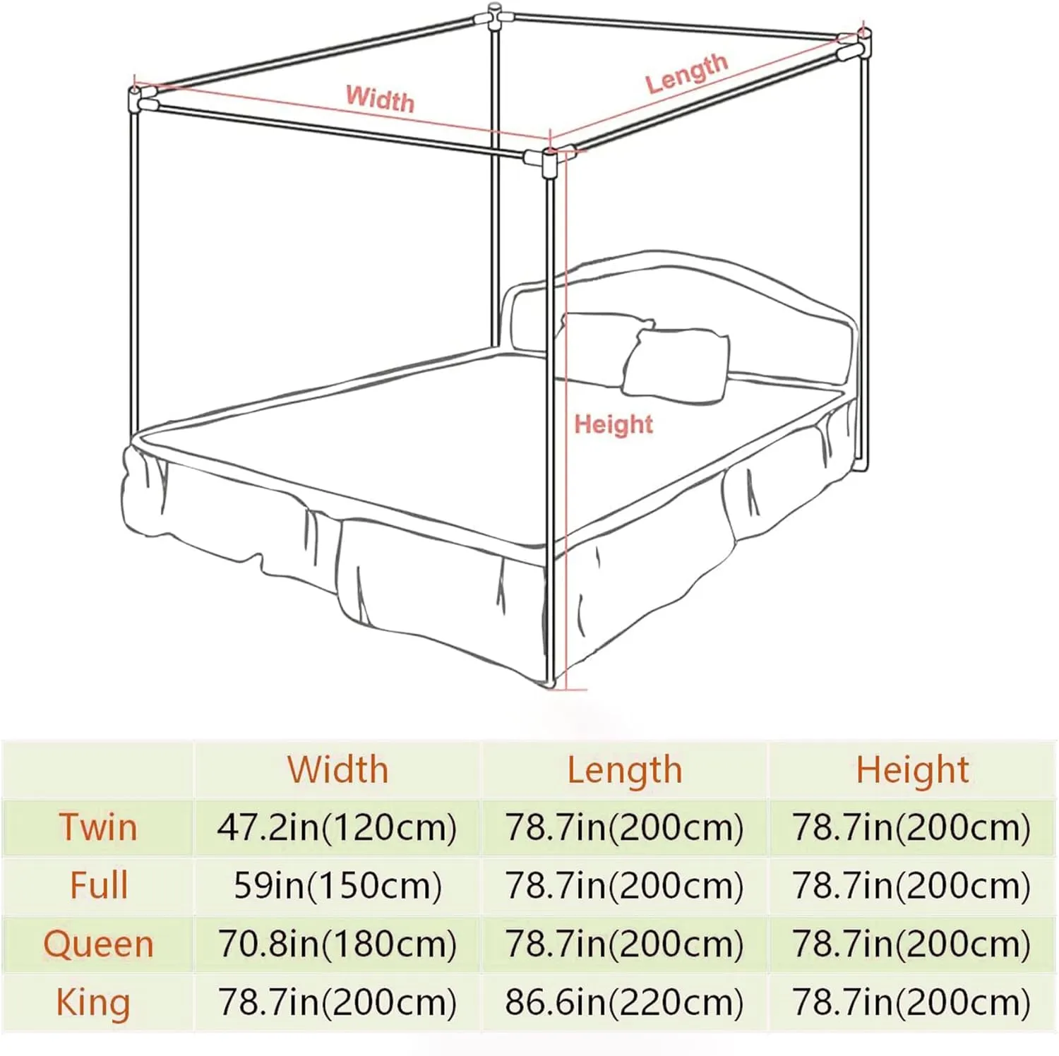 Canopy Bed Curtains Bed Netting Canopy 4 Corner Post Bed Canopy Frame Mosquito Net for Bed Canopy Bed Frame Post Poles Outer Bed Support Canopy,Pink b,Twin
