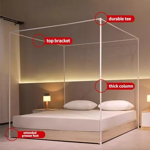 Canopy Bed Curtains Bed Netting Canopy 4 Corner Post Bed Canopy Frame Mosquito Net for Bed Canopy Bed Frame Post Poles Outer Bed Support Canopy,Pink b,Twin