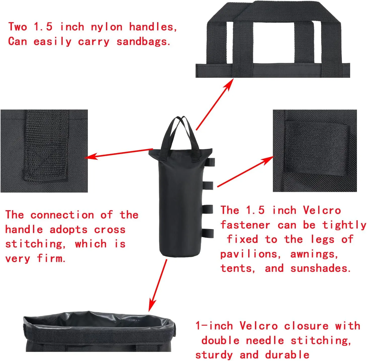 Canopy Weight Bags Set with Water Storage Bags for Gazebo, Tent, Marquee, Carport,6-Pack Sand Bags and 6-Pack Water Bags, Black (Black, R-6PCS)
