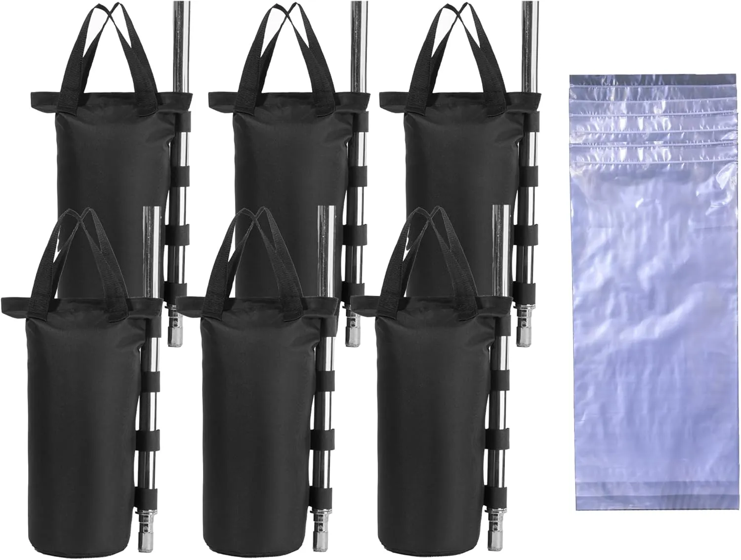 Canopy Weight Bags Set with Water Storage Bags for Gazebo, Tent, Marquee, Carport,6-Pack Sand Bags and 6-Pack Water Bags, Black (Black, R-6PCS)