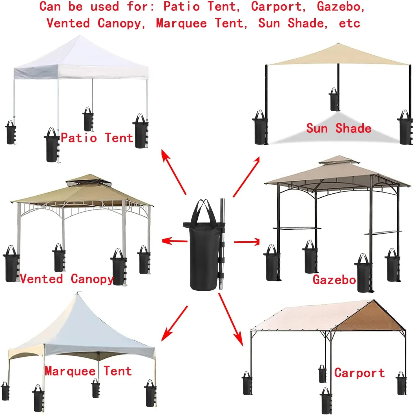 Canopy Weight Bags Set with Water Storage Bags for Gazebo, Tent, Marquee, Carport,6-Pack Sand Bags and 6-Pack Water Bags, Black (Black, R-6PCS)