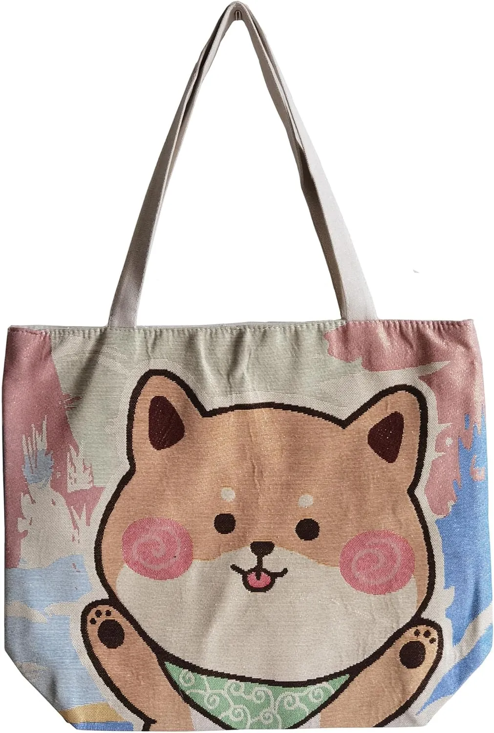 Canvas Puppy Tote Bag Dog Print Bag Dog Graphic Shoulder Bag Hobo Handbag for Puppy lovers