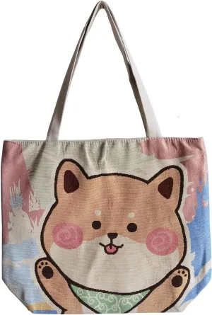 Canvas Puppy Tote Bag Dog Print Bag Dog Graphic Shoulder Bag Hobo Handbag for Puppy lovers