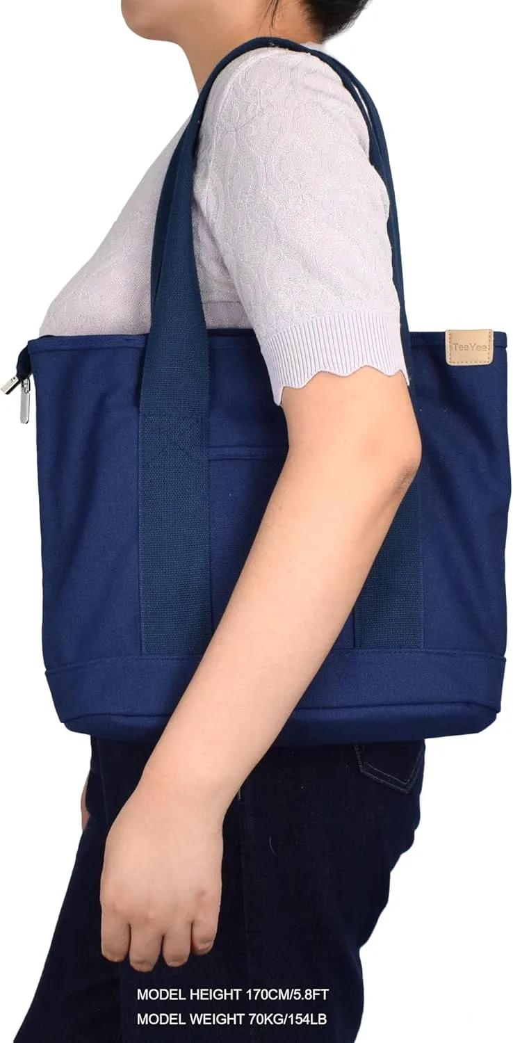 Canvas Tote Bag Casual Multi pockets Handbags Large Capacity Shopping Shoulder Bag with Pocket Bags Work Purses
