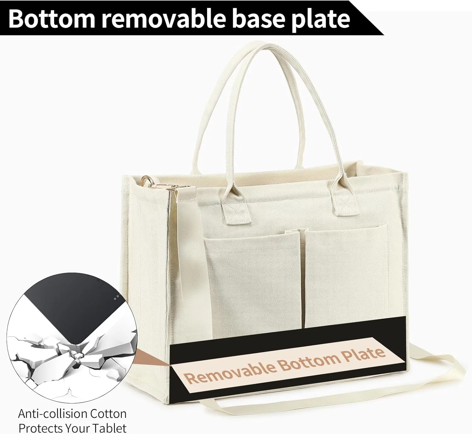 Canvas Tote Bag for Women, Large Laptop Crossbody Bag Travel Tote Handbag Everything Bag with Zip Simple Bag