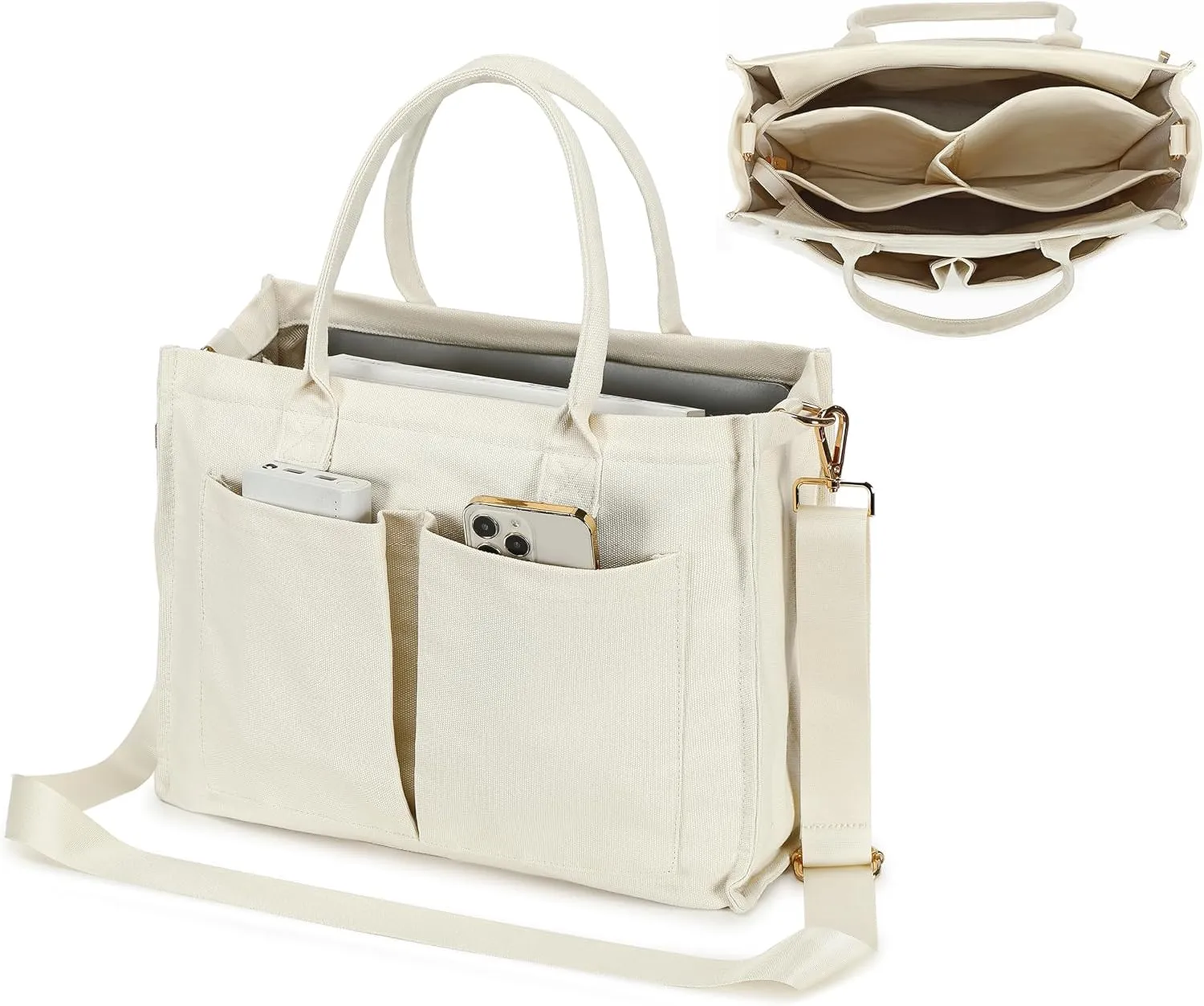 Canvas Tote Bag for Women, Large Laptop Crossbody Bag Travel Tote Handbag Everything Bag with Zip Simple Bag