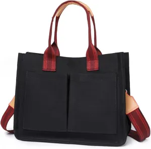 Canvas Tote Bag with Multi-Pocket for Women, Large Capacity Crossbody Shoulder Handbag, Everything Tote Bag Purse Travel Tote Bag with Compartment, for Work Beach Gym.